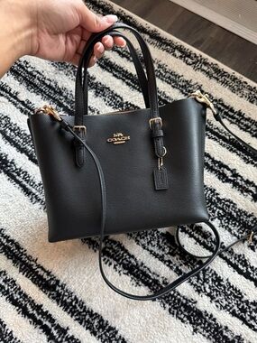 Coach Black Pebbled Leather Satchel with Gold Hardware and Removable Strap